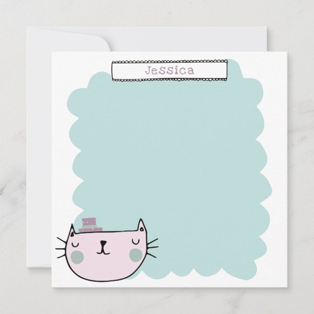 Cute Cat Pastel Teal Lilac Personlig Tack Kort (Framsida)