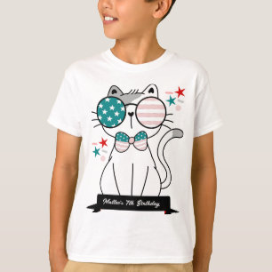Cute Cat Patriotic Födelsedagsfest Boys T Shirt