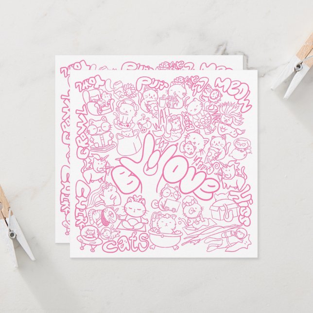 Cute Cat Patten med ASL ILY-tecken - ASL-design (Fram/Back In Situ)