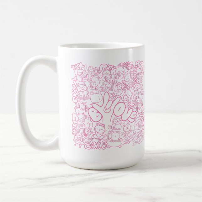 Cute Cat Patten med ASL ILY-tecken - ASL-design Kaffemugg (Vänster)
