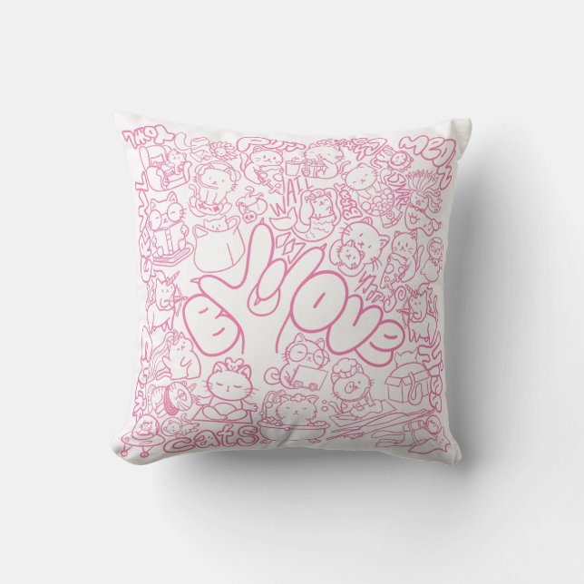 Cute Cat Patten med ASL ILY-tecken - ASL-design Kudde (Framsida)