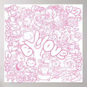 Cute Cat Patten med ASL ILY-tecken - ASL-design Poster