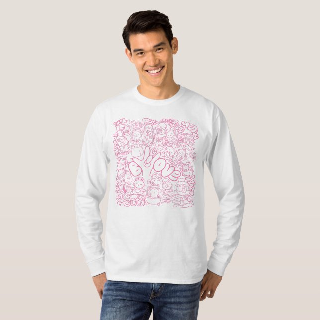 Cute Cat Patten med ASL ILY-tecken - ASL-design T Shirt (Hel framsida)