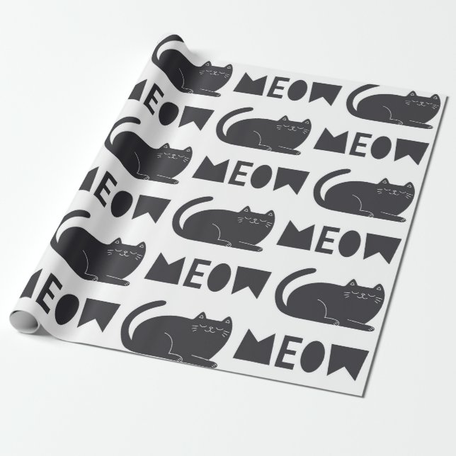 cute cat pattern. Vintage illustration Presentpapper (Utrullad)