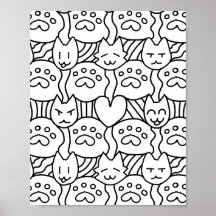 Cute Cat Pattren Coloring Page Poster