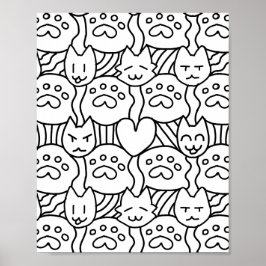 Cute Cat Pattren Coloring Page Poster
