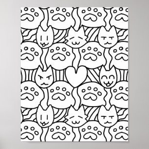 Cute Cat Pattren Coloring Page Poster