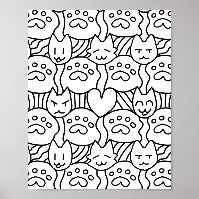 Cute Cat Pattren Coloring Page Poster (Framsidan)