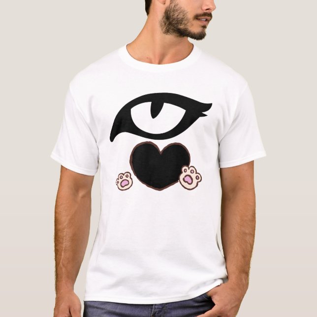 Cute Cat Paw Heart with Kawaii Eyes T Shirt (Framsida)