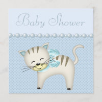 Cute Cat, Pearls & Heards Blue Pojke Shower