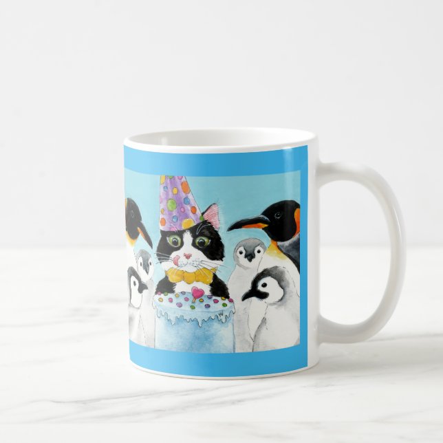 Cute cat penguin birthday party mug kaffemugg (Höger)