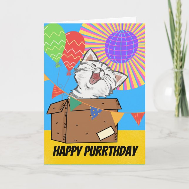Cute Cat per dag på födelsedagen i lådan Kort (Framsida)