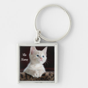 Cute cat Personlig bild Fyrkantig Silverfärgad Nyckelring