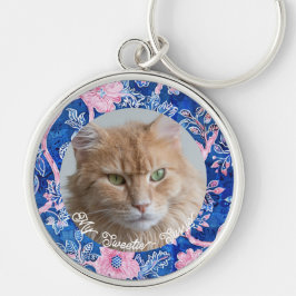 Cute Cat Personlig Cat Lover Photo Keychain Rund Silverfärgad Nyckelring