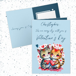 Cute cat personlig namn Blue Valentine Day Kort