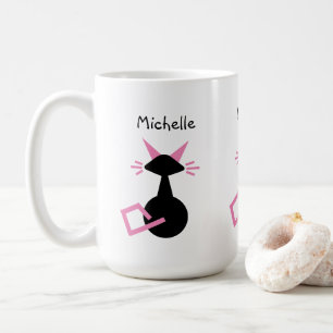 Cute Cat Personlig Namn Rosa Kattunge Black Cat Kaffemugg