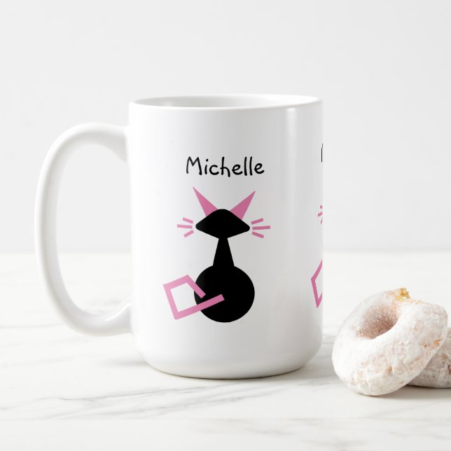 Cute Cat Personlig Namn Rosa Kattunge Black Cat Kaffemugg (Med munk)