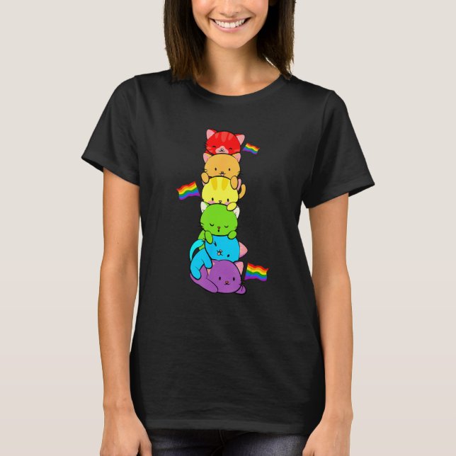 Cute Cat Pet  LGBTQ Rainbow LGBT Gay Men Pride Fla T Shirt (Framsida)