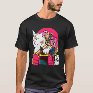 Cute Cat Pet Ninja Samurai Japansk Kanji Design T Shirt