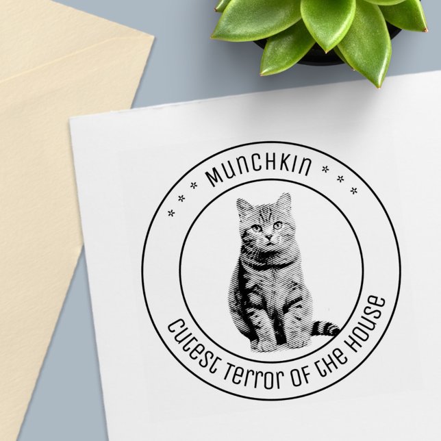 Cute Cat Pet Photo Round Självfärgande Stämpel (Skapare uppladdad)