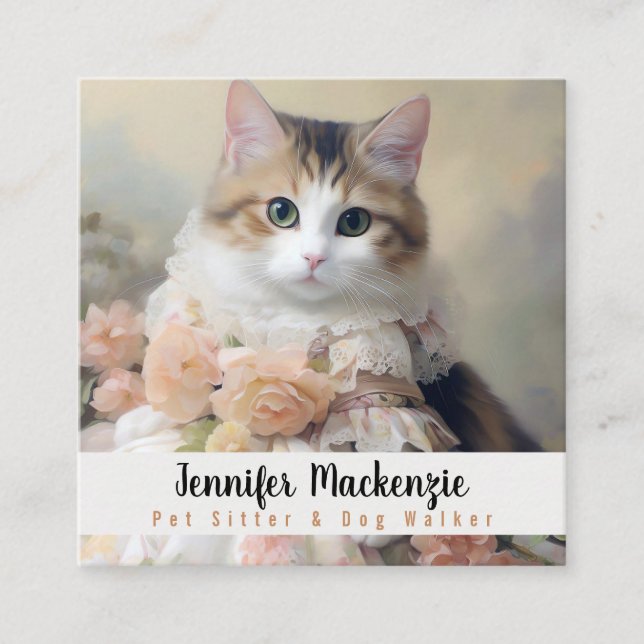 Cute Cat Pet Sitter och Dog Walker Fyrkantigt Visitkort (Framsida)