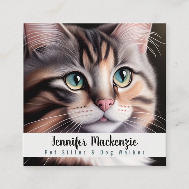 Cute Cat Pet Sitter och Dog Walker Fyrkantigt Visitkort (Framsida)
