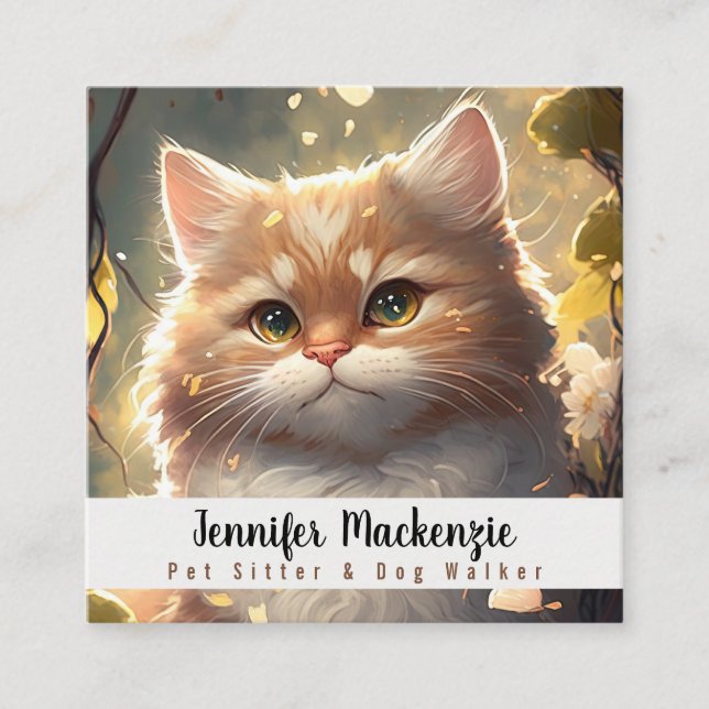 Cute Cat Pet Sitter och Dog Walker Fyrkantigt Visitkort (Framsida)