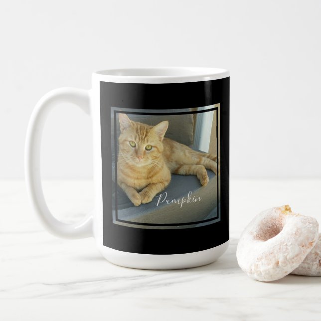 Cute Cat Photo Modern svart anpassad Kaffemugg (Med munk)