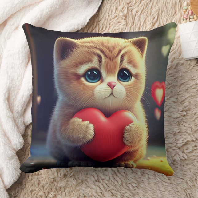 Cute Cat Pillow för Cat Lovers Kudde (Filt)