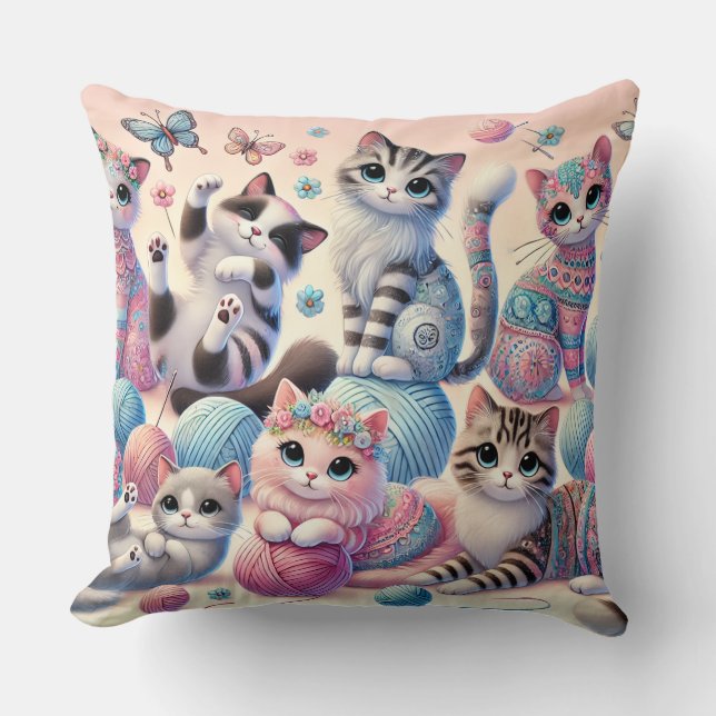 Cute Cat Pillow Kudde (Framsida)