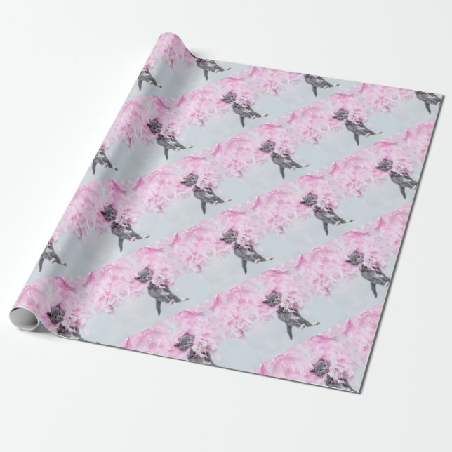 Cute Cat pink plume Presentpapper (Utrullad)