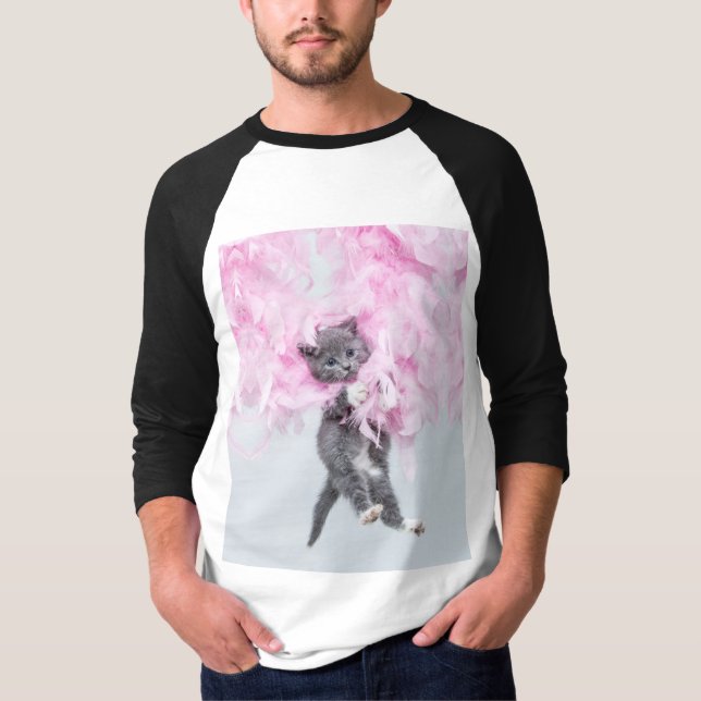 Cute Cat pink plume T Shirt (Framsida)