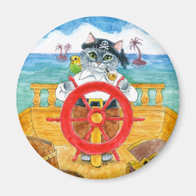 Cute Cat Pirat Budgie Frakt Caribbean Magnet (Framsidan)