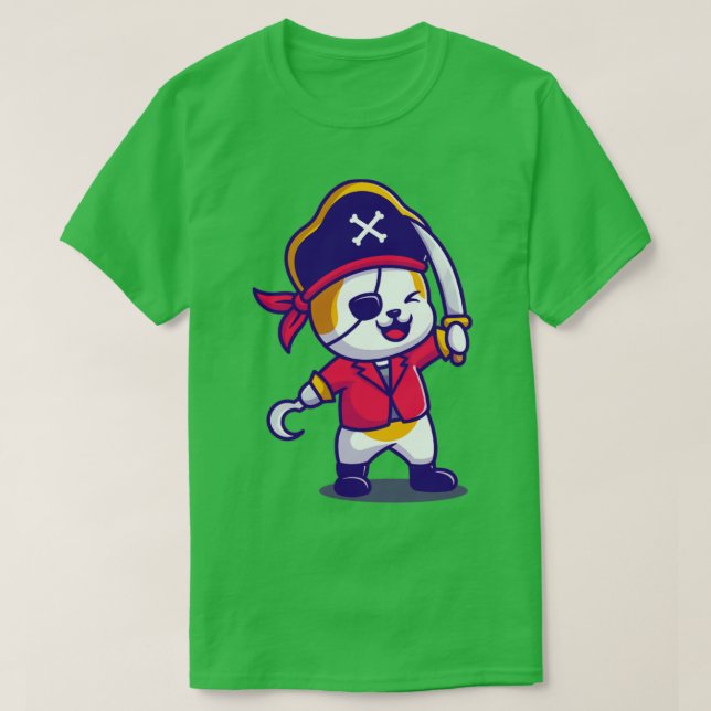 Cute Cat Pirat med Sword Tecknad T Shirt (Design framsida)