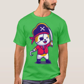 Cute Cat Pirat med Sword Tecknad T Shirt