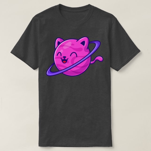 Cute Cat Planet Tecknad 1 T Shirt (Design framsida)