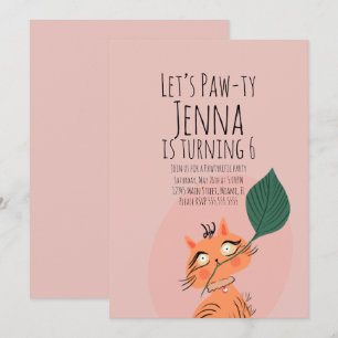 Cute Cat PlanT Födelsedagsfest Black Rosa Inbjudningar