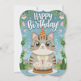 Cute Cat-platta Grattis på födelsedagen-kort