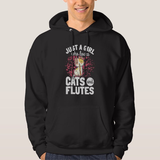Cute Cat Play Flute Player som säger Flutist I Kit Hoodie (Framsida)