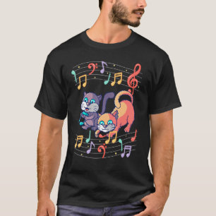 Cute Cat Play Music Note Clef Musician Art Pian T Shirt