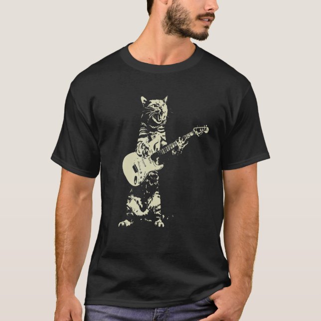 Cute Cat Playing Guitar T Shirt (Framsida)