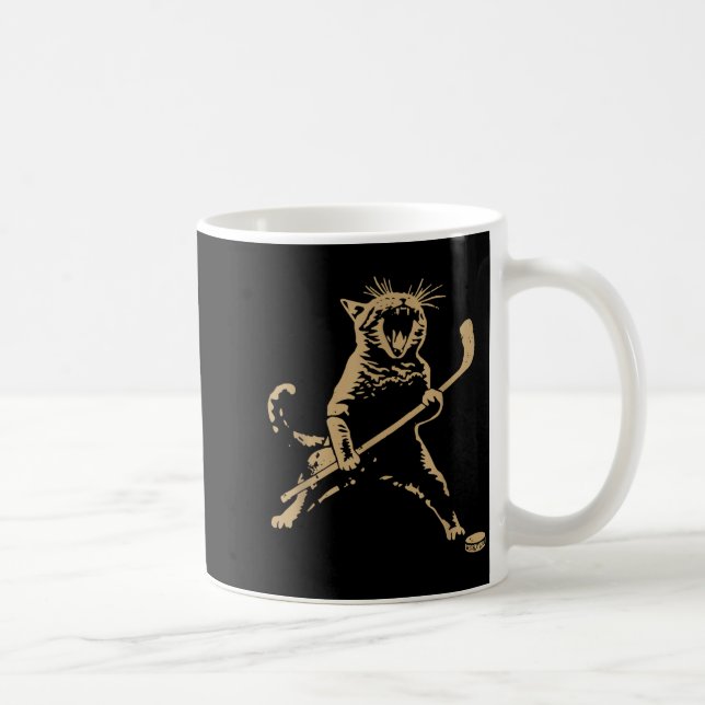 Cute Cat Playing Ice Hockey Lover Player Funny  Kaffemugg (Höger)