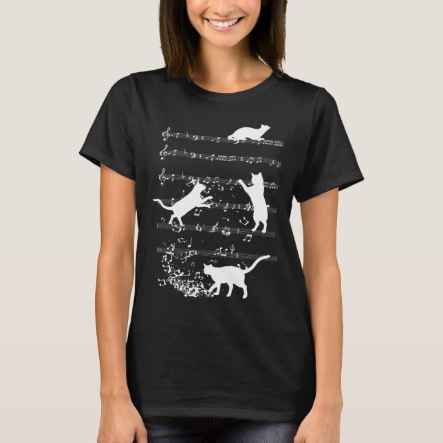 Cute Cat Playing Music Notes Jazz Day  Jazz Musi T Shirt (Framsida)