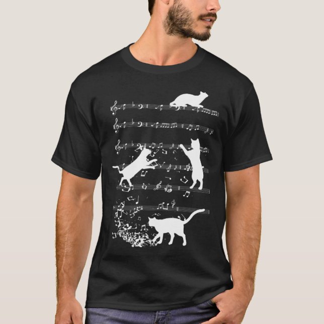 Cute Cat Playing Music Notes Jazz Day  Jazz Musi T Shirt (Framsida)
