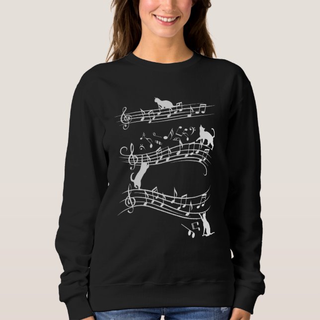 Cute Cat Playing On Musical Notes Music  Piano Mus T Shirt (Framsida)