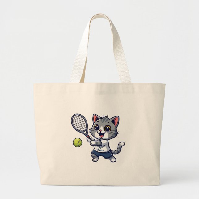 Cute cat playing tennis jumbo tygkasse (Framsidan)