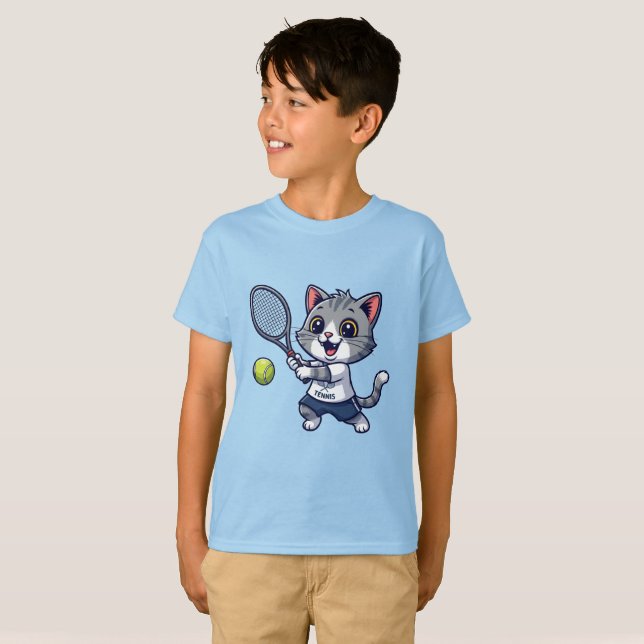 Cute cat playing tennis t shirt (Hel framsida)
