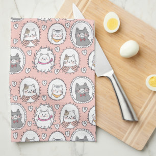 Cute Cat Porträtt Mönster Kökshandduk