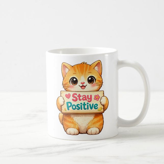 Cute Cat Positive Vibes Illustration Kaffemugg (Höger)