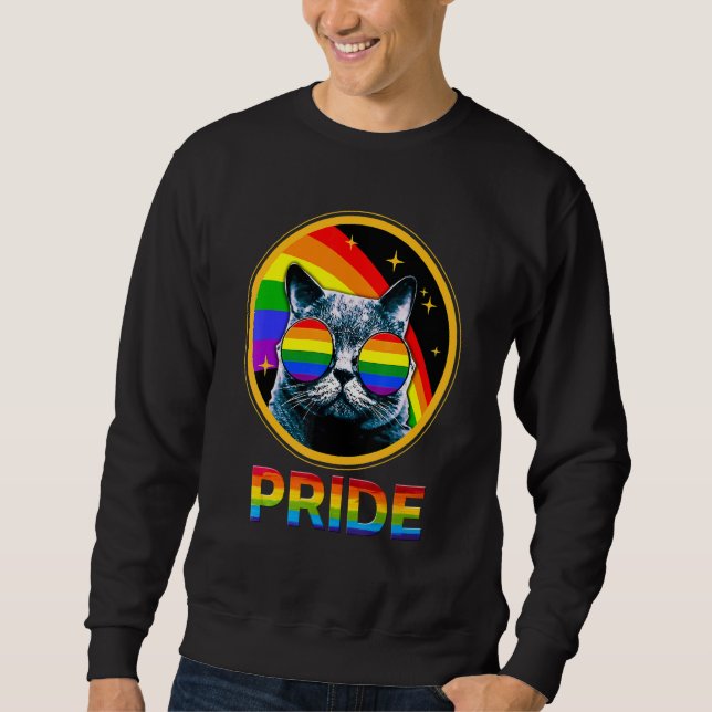 Cute Cat Pride Rainbow LGBTQ LGBT Gay Lesbian Prid Lång Ärmad Tröja (Framsida)